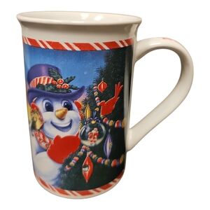 Vintage Festive Winter Scene Ceramic  Snowman Mug